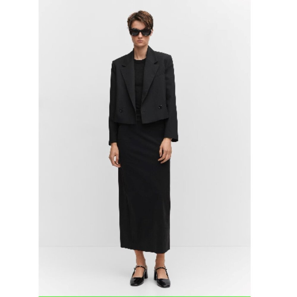 Mango MNG NWT Black Formal Pencil Skirt Back Slit Office Professional Size Large